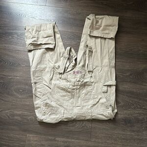 EUC Revolt overalls 100% cotton tan cream twill 90s baggy cargo pockets